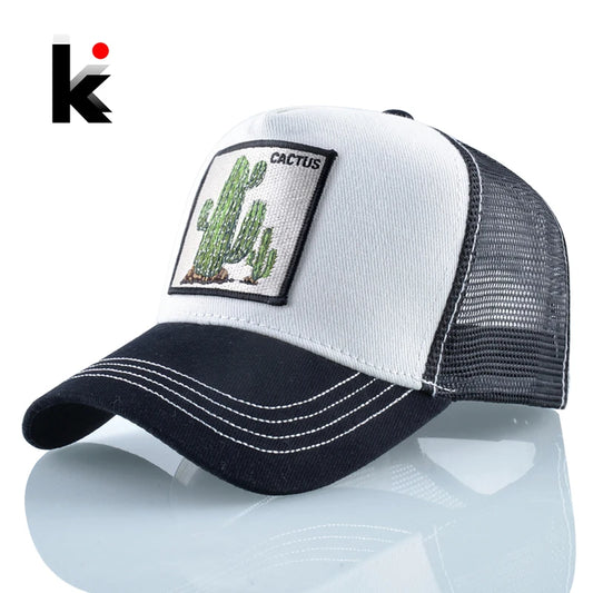 Women's Baseball Caps Summer Breathable Mesh Hats Men Cactus Embroidery Snapback Cap Outdoor Visor Hat Streetwear Hip Hop Bone