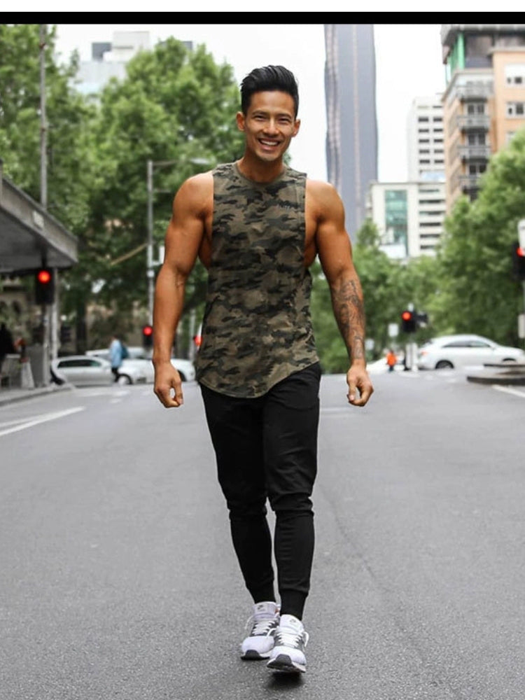 Muscle Fitness Quick-Drying Camouflage Vest Men's Summer New Casual Running Training Stretch Brothers Sports Clothes