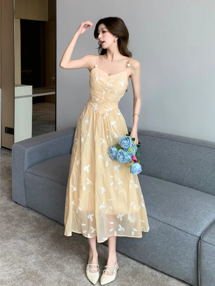 2024 Summer Ladies Elegant Print Halter Mid-length Dress Backless